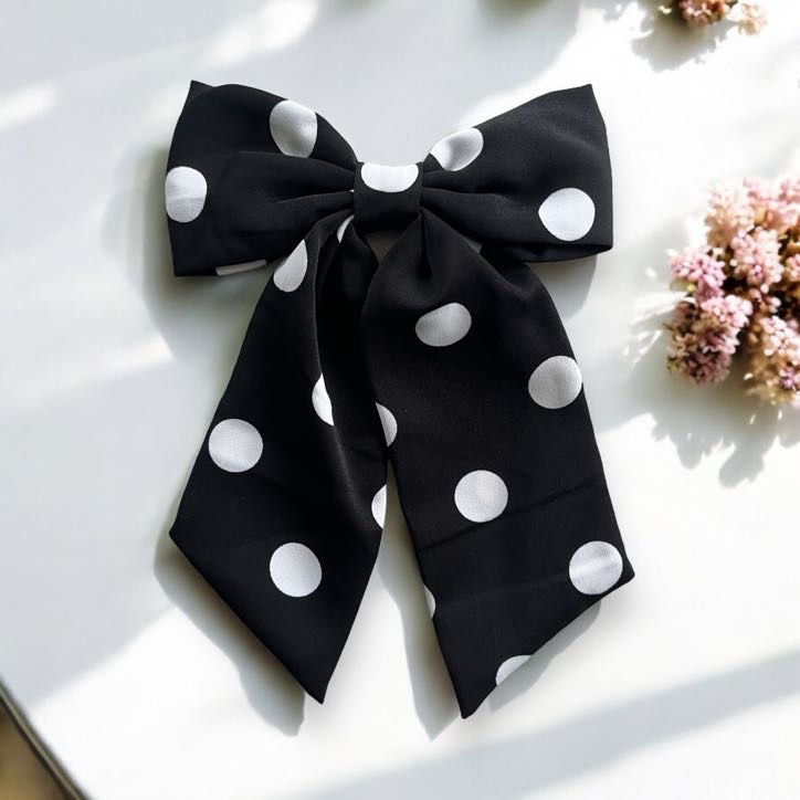 Gumka do włosów KOKARDA kokardka grochy kropki czarna