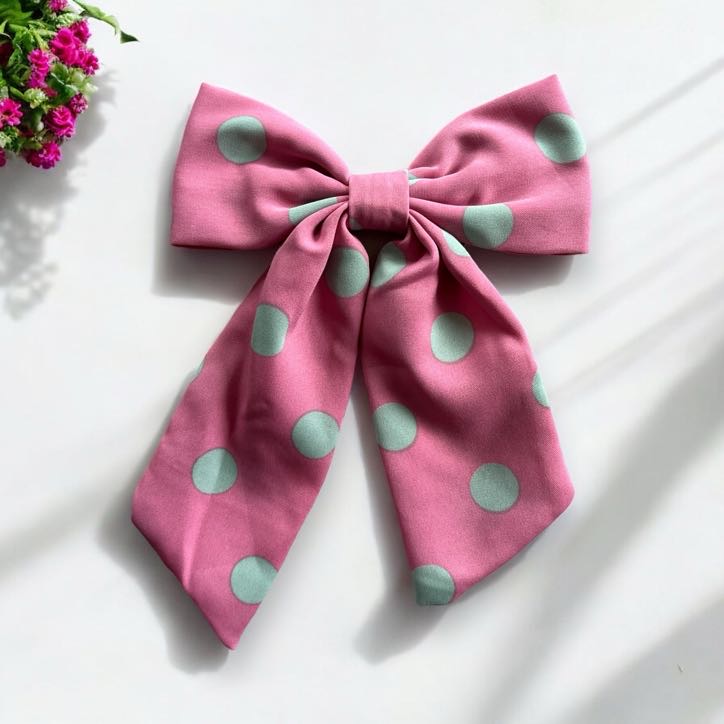 Gumka do włosów KOKARDA kokardka grochy kropki różowa