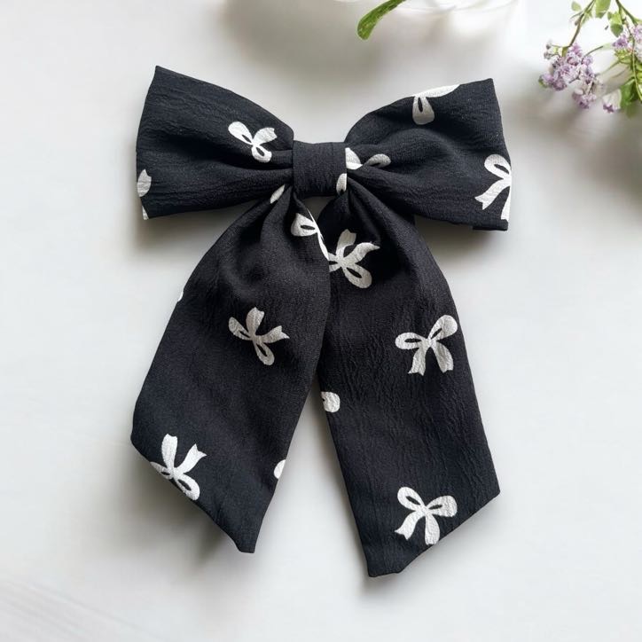 Gumka do włosów KOKARDA czarna kokardka białe kokardki