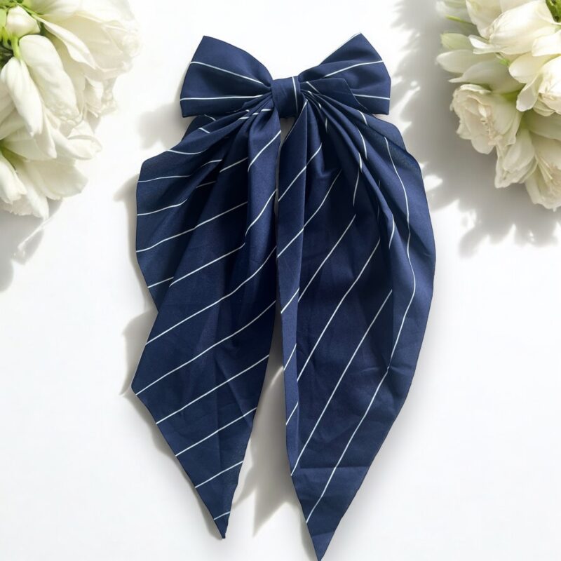 Gumka do włosów KOKARDA granatowa kokardka białe paski