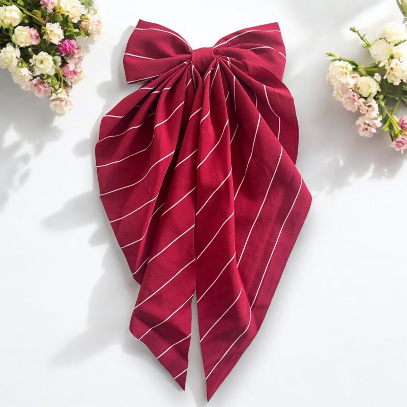 Gumka do włosów KOKARDA czerwona kokardka białe paski