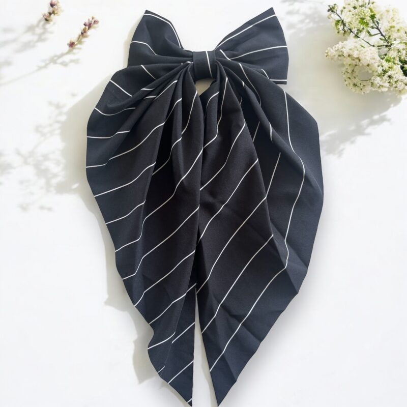 Gumka do włosów KOKARDA czarna kokardka białe paski