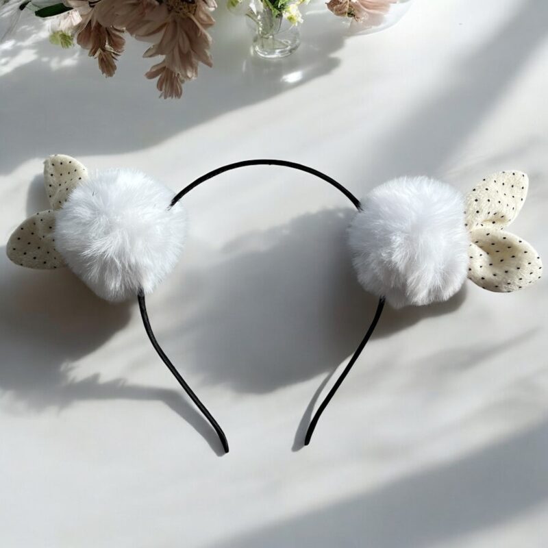 Opaska do włosów dziecięca dla dziewczynki białe pompony uszy królik
