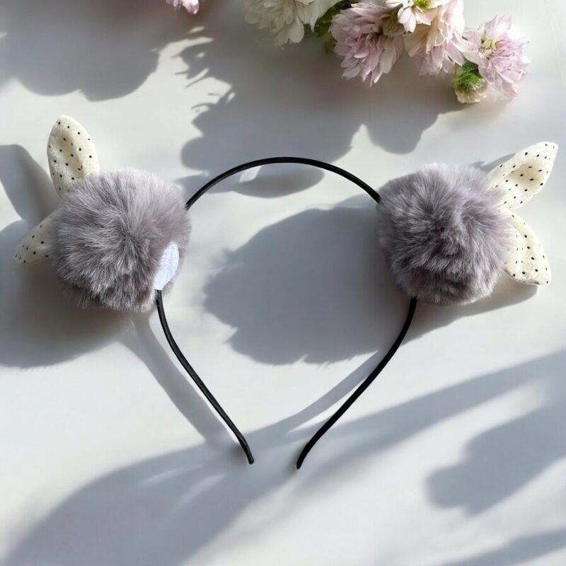 Opaska do włosów dziecięca dla dziewczynki szare pompony uszy królik