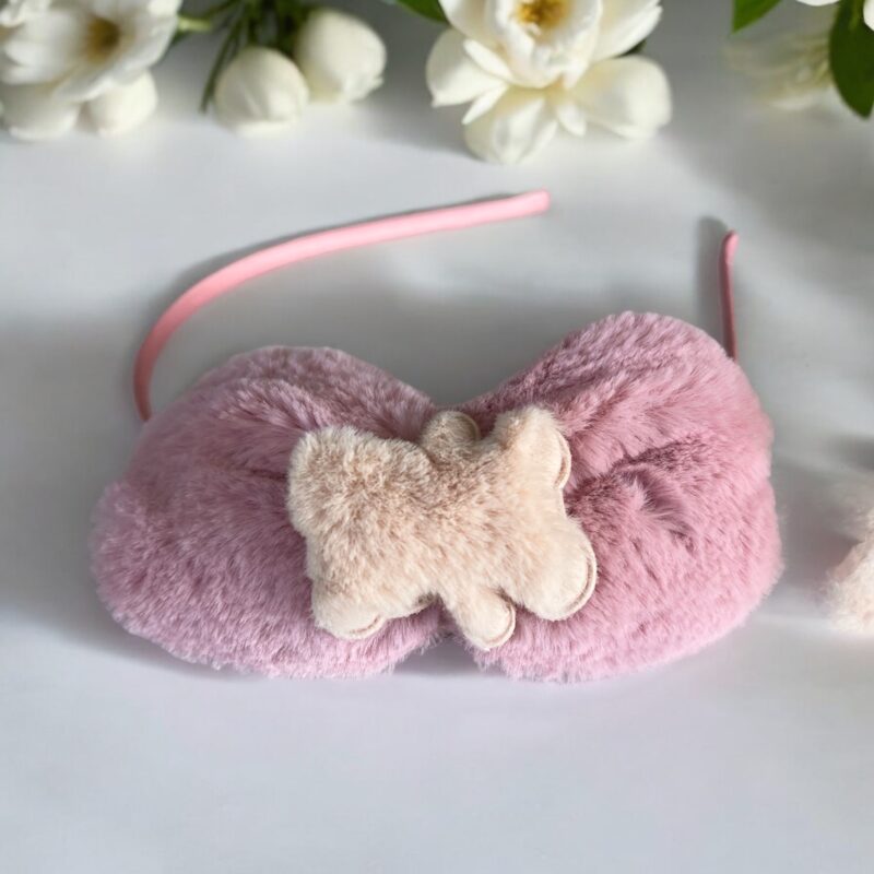 Opaska do włosów dziecięca dla dziewczynki różowa kokardka miś misiek