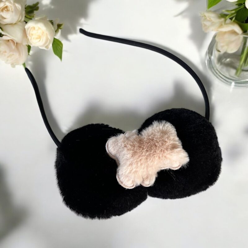 Opaska do włosów dziecięca dla dziewczynki czarna kokardka miś misiek