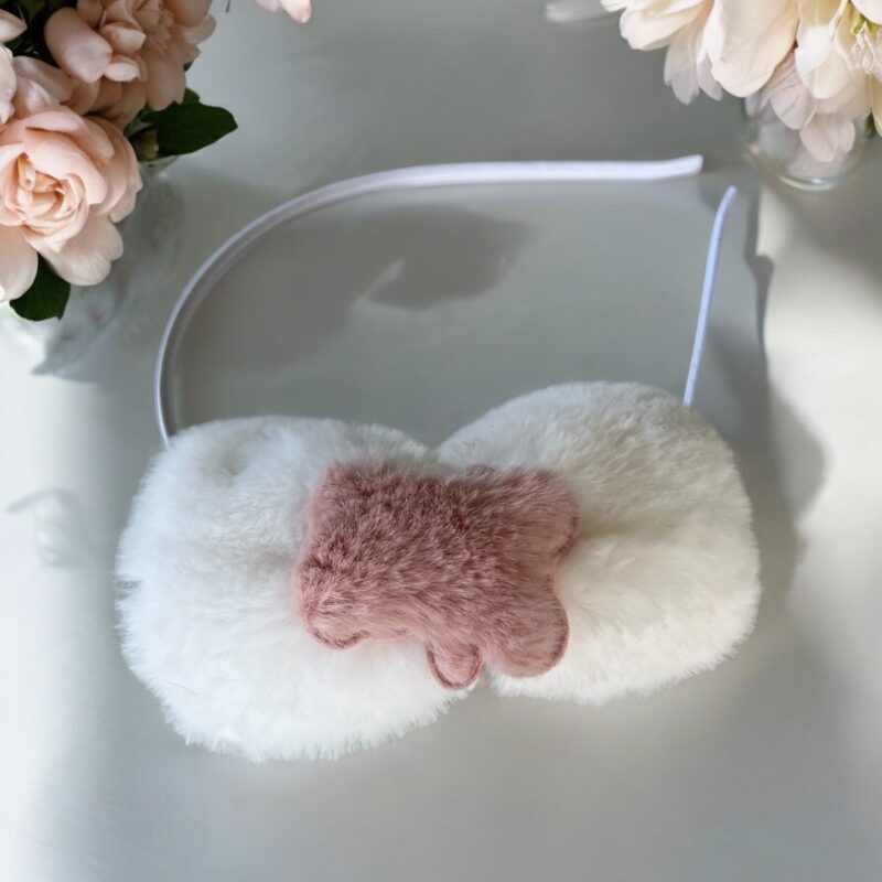 Opaska do włosów dziecięca dla dziewczynki biała kokardka miś misiek