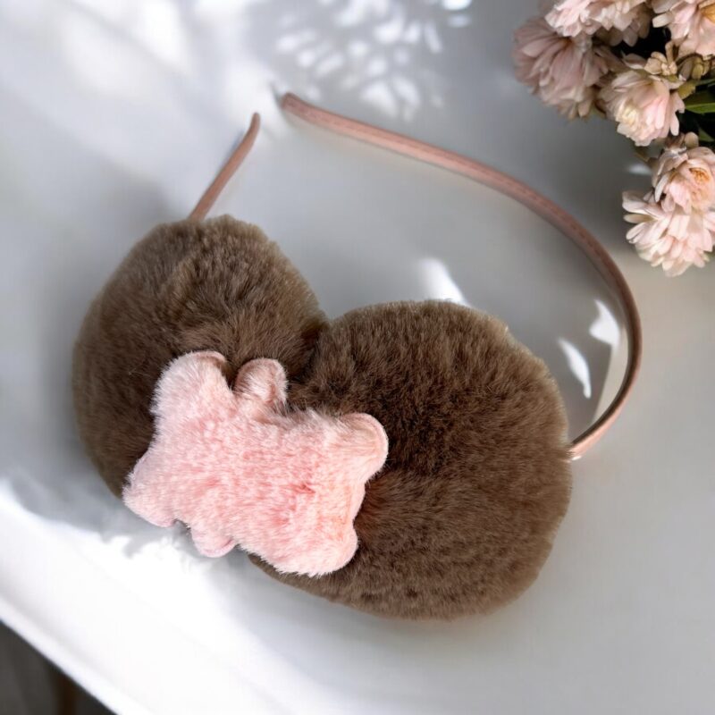 Opaska do włosów dziecięca dla dziewczynki brązowa kokardka miś misiek