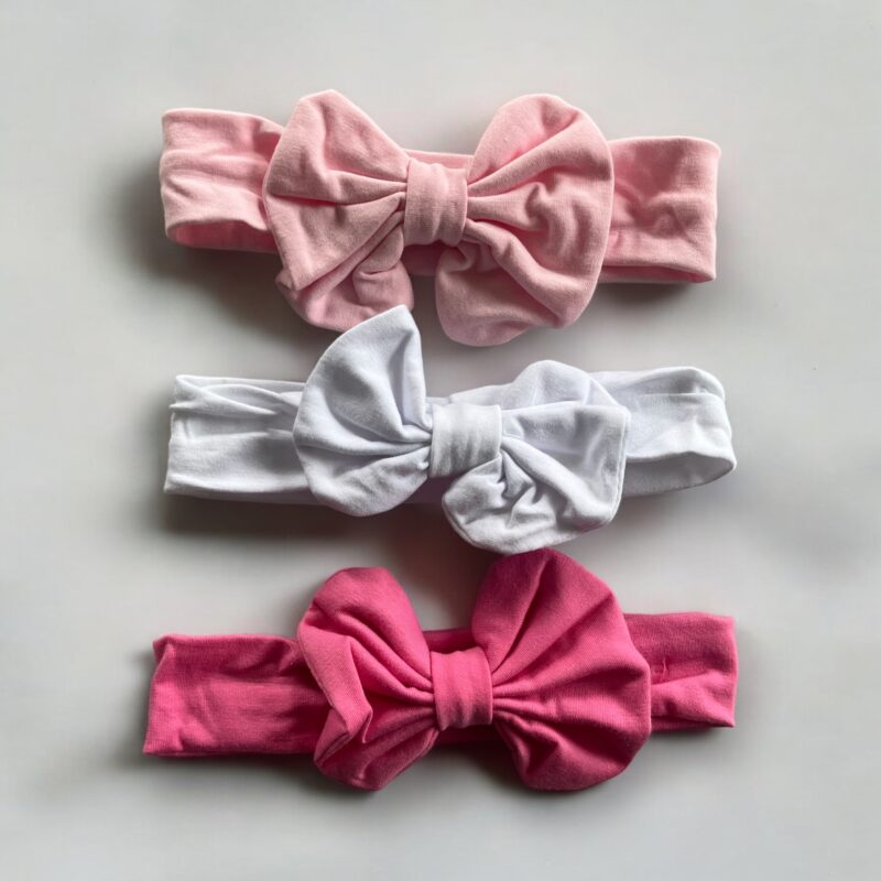 Opaski dziecięce do włosów zestaw 3 sztuki materiałowe różowe białe