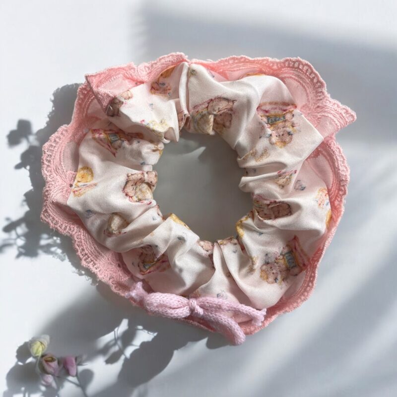 Gumka do włosów SCRUNCHIE różowa jasny róż misie kokardka