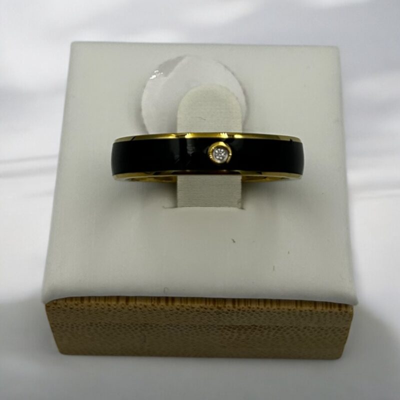 Pierścionek obrączka czarna/złota cyrkonia 7/17 mm stal 316L