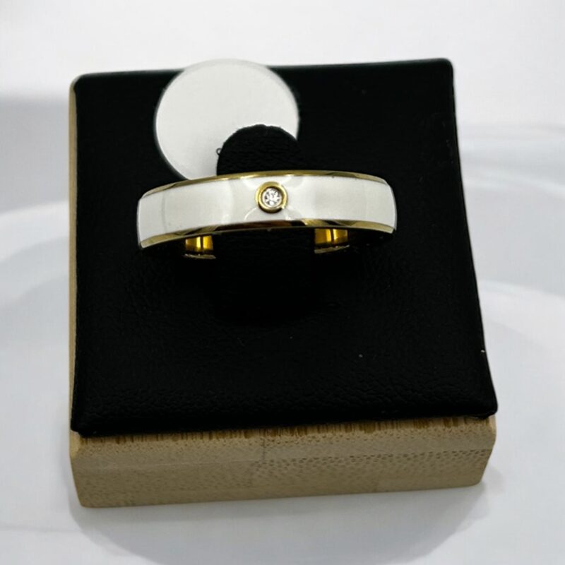 Pierścionek obrączka biała/złota cyrkonia 8/18 mm stal 316L