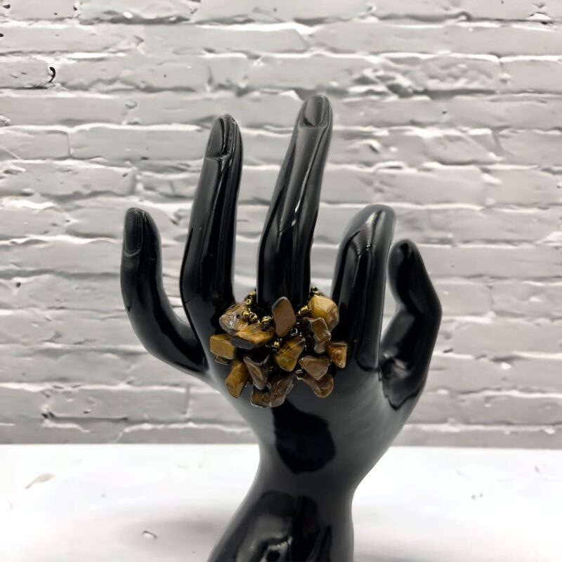 Pierścionek obrączka koraliki naturalny kamień TYGRYSIE OKO uniwersalny