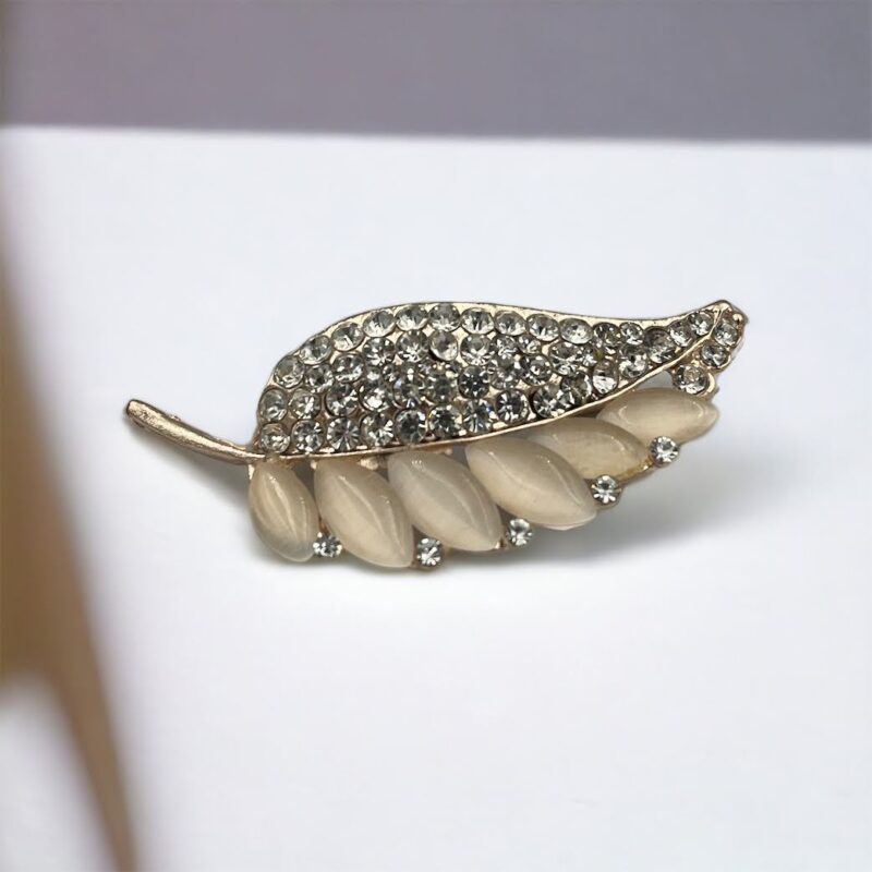 BROSZKA przypinka liść listek różowe złoto kamień róż cyrkonie stal PREZENT