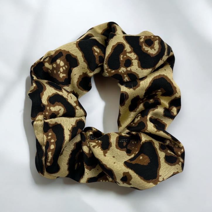 Gumka do włosów SCRUNCHIE frotka beżowa brązowa PANTERKA satyna