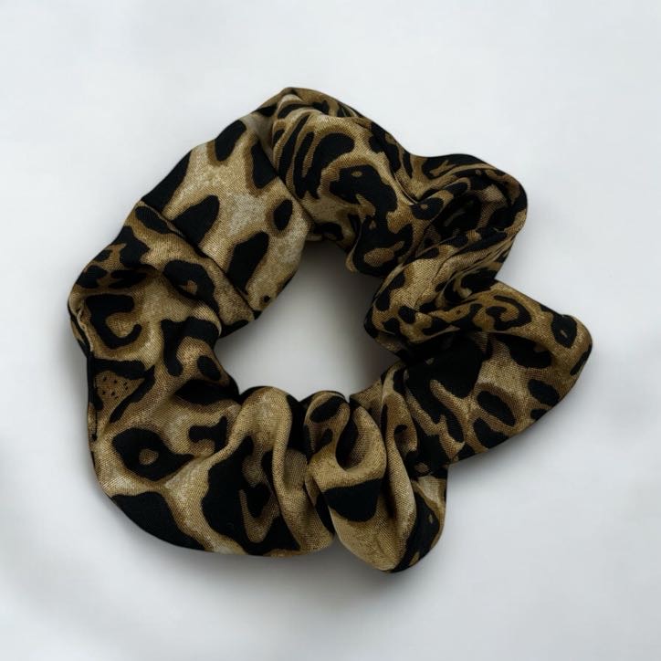 Gumka do włosów SCRUNCHIE frotka beżowa brązowa PANTERKA tkanina