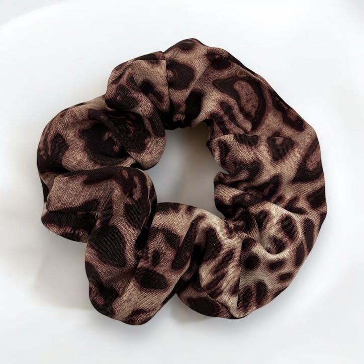 Gumka do włosów SCRUNCHIE frotka brązowa PANTERKA tkanina
