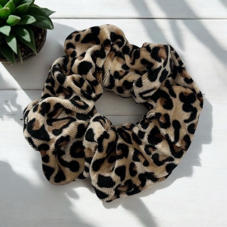 Gumka do włosów SCRUNCHIE frotka beżowa PANTERKA welur