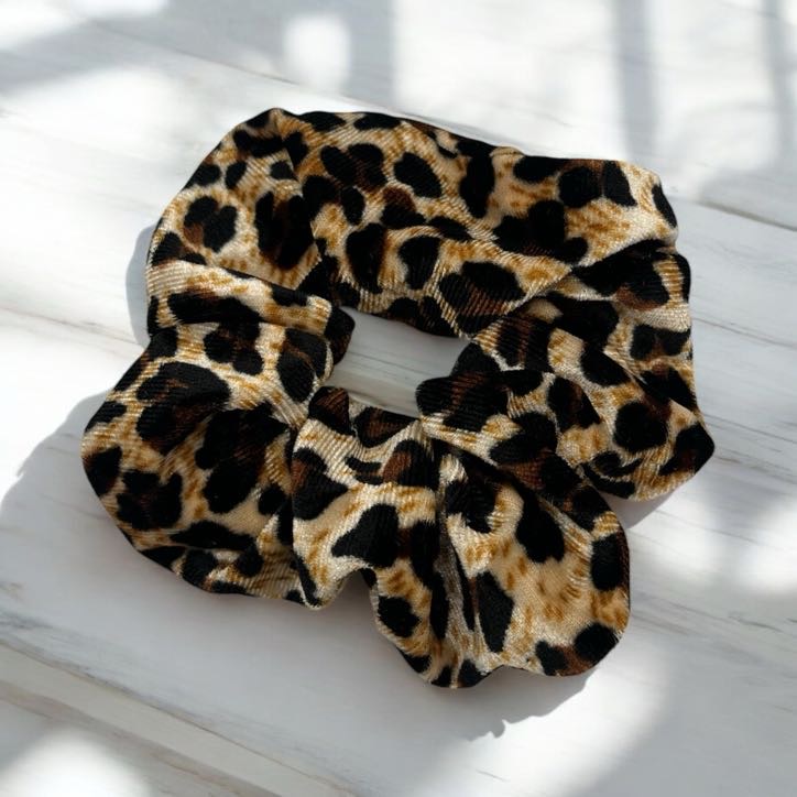 Gumka do włosów SCRUNCHIE frotka beżowa brązowa PANTERKA welur