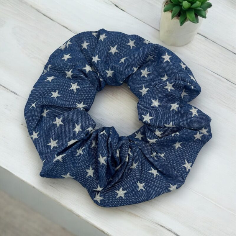 Gumka do włosów SCRUNCHIE frotka granatowa jeans jeansowa gwiazdki