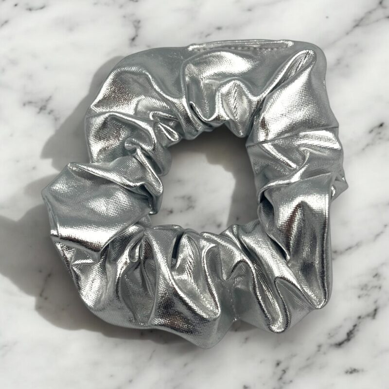 Gumka do włosów SCRUNCHIE frotka srebrna błyszcząca solidna KARNAWAŁ