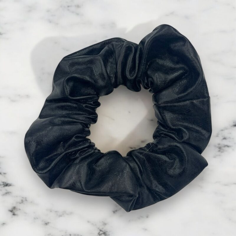 Gumka do włosów SCRUNCHIE frotka czarna błyszcząca solidna KARNAWAŁ