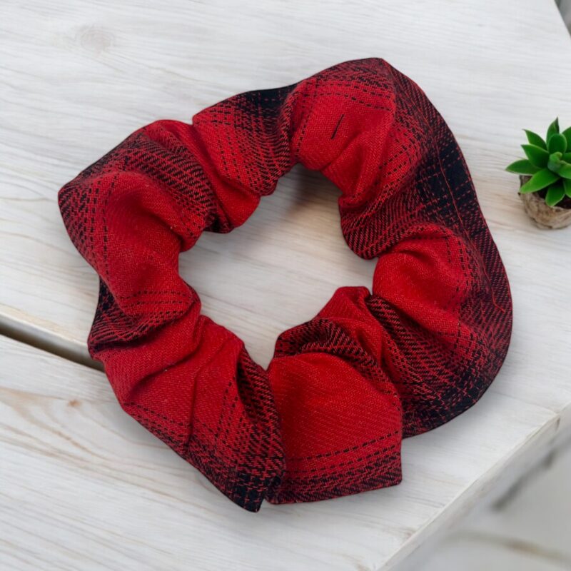 Gumka do włosów SCRUNCHIE frotka czerwona czarna kratka