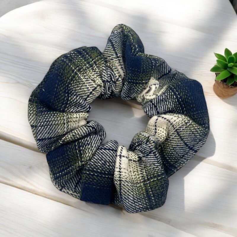 Gumka do włosów SCRUNCHIE frotka zielona granatowa kratka