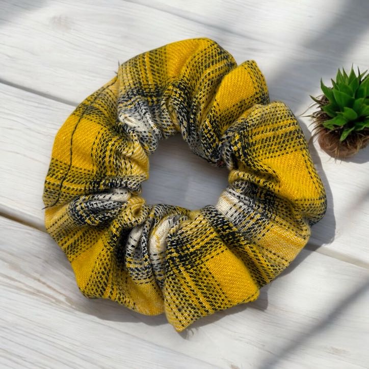 Gumka do włosów SCRUNCHIE frotka żółta czarna kratka