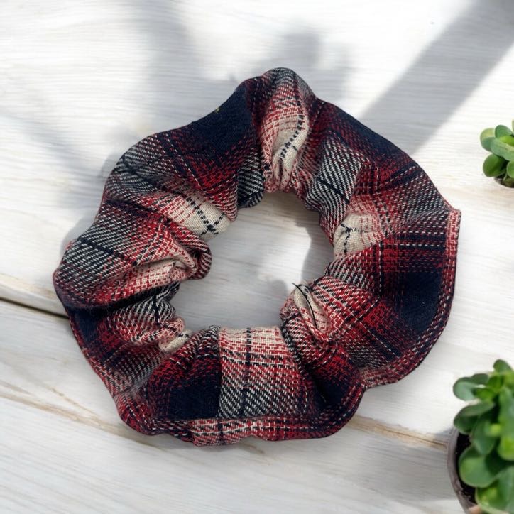 Gumka do włosów SCRUNCHIE frotka czerwona granatowa kratka