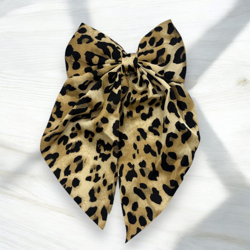 Spinka do włosów BEŻOWA panterka duża kokardka kokarda