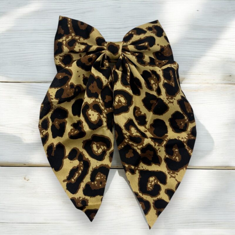 Spinka do włosów BEŻOWA BRĄZOWA klasyczna panterka duża kokardka kokarda