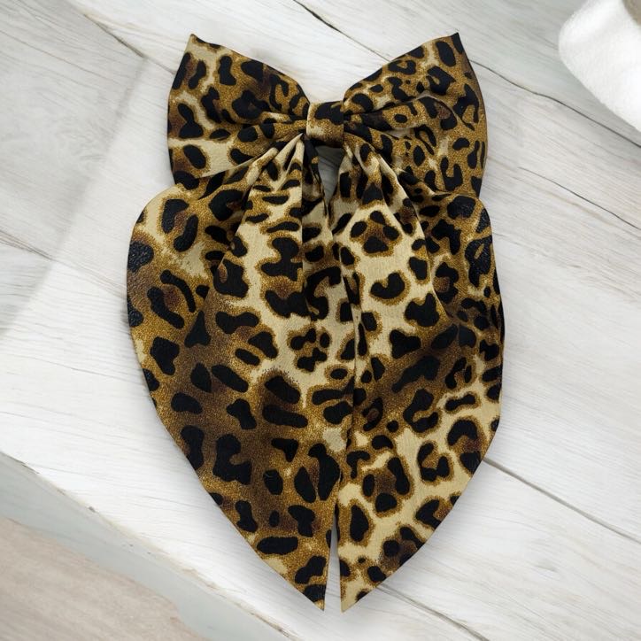 Spinka do włosów KHAKI brązowa panterka duża kokardka kokarda