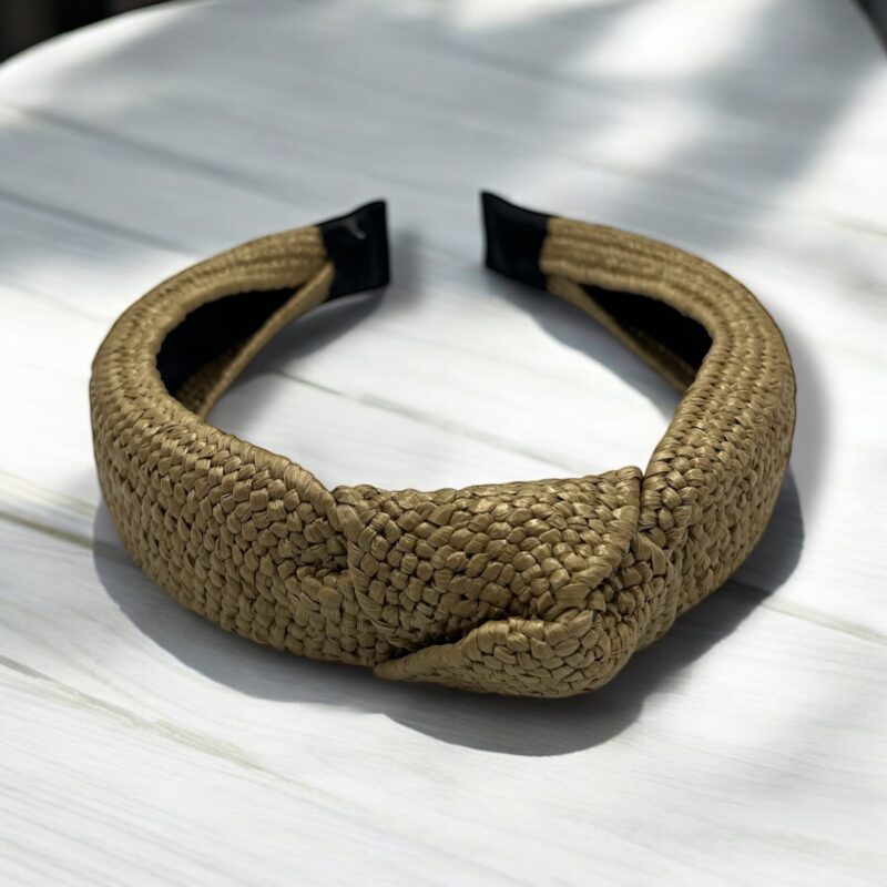 Opaska do włosów materiał supeł węzeł turban jasna brązowa słomkowa