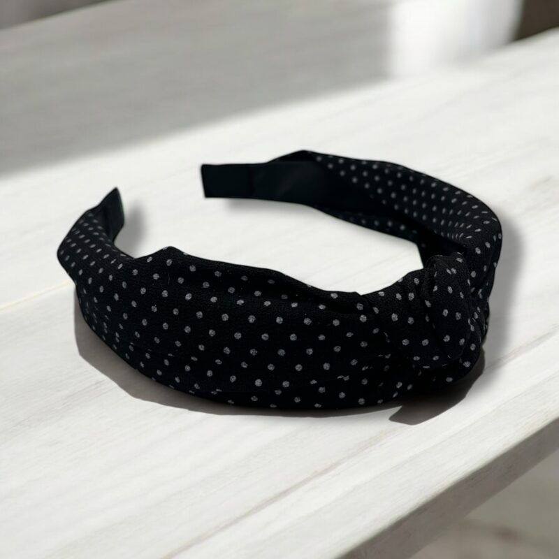Opaska do włosów WĘZEŁ supeł turban czarna kropki PIN UP