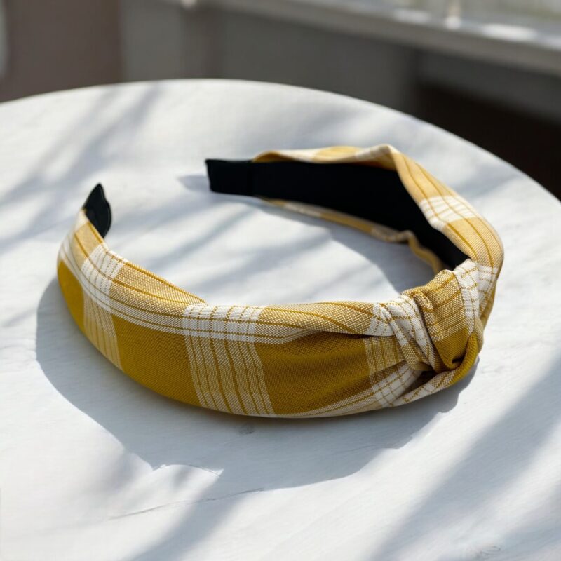 Opaska do włosów materiał supeł żółta kratka węzeł turban