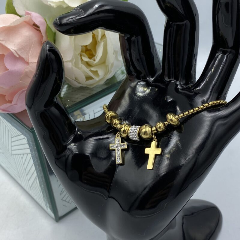 Bransoletka wężyk krzyżyk cyrkonie stal 316 złota