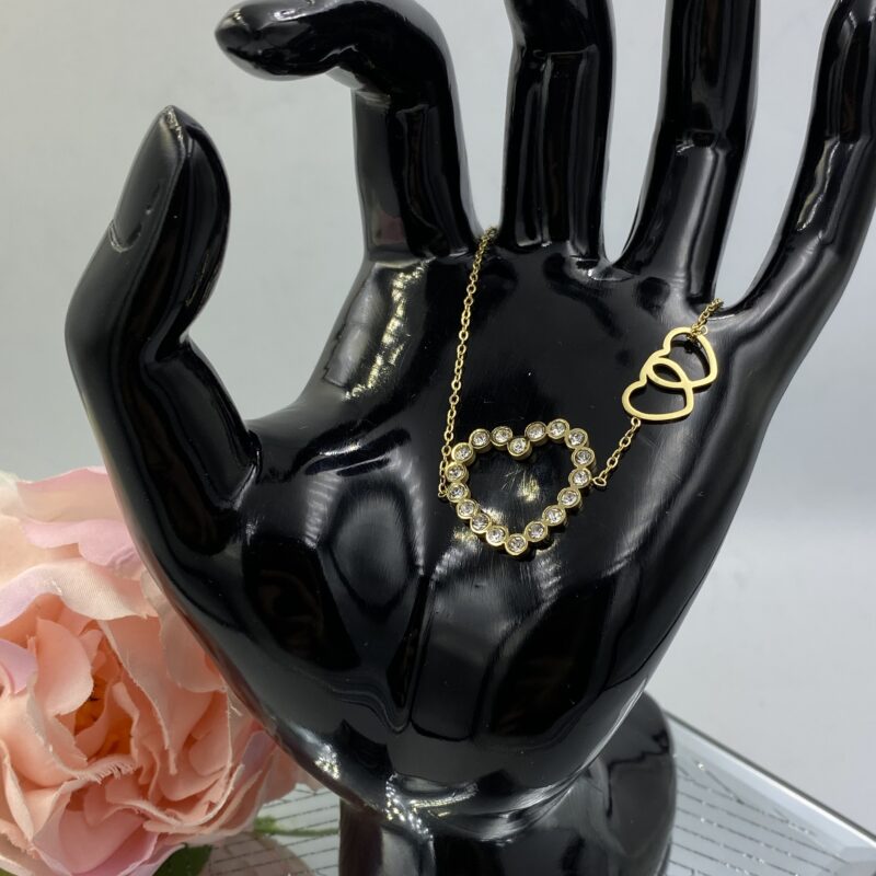 Bransoletka serce serduszka cyrkonie stal 316L złota