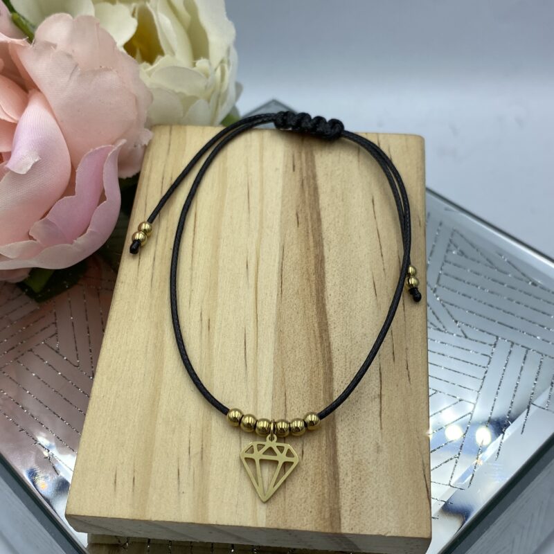 Bransoletka diament czarny sznurek 316L