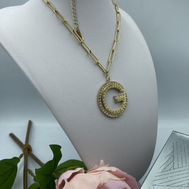 Naszyjnik celebrytka litera G cyrkonie stal 316L