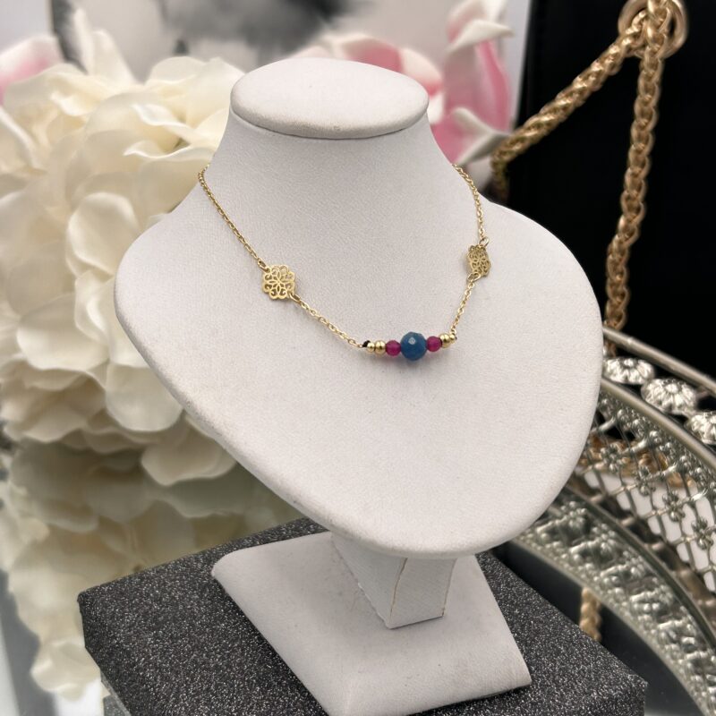 Bransoletka kamyki ażur stal 316L złota