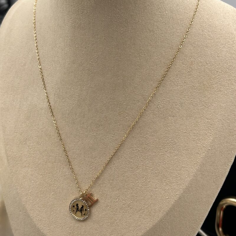 Naszyjnik celebrytka ZODIAK Bliźnięta złoty cyrkonie stal 316L