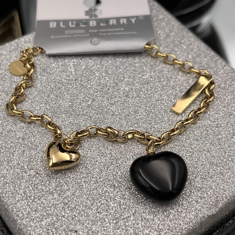 Bransoletka Onyks serce stal 316L złota