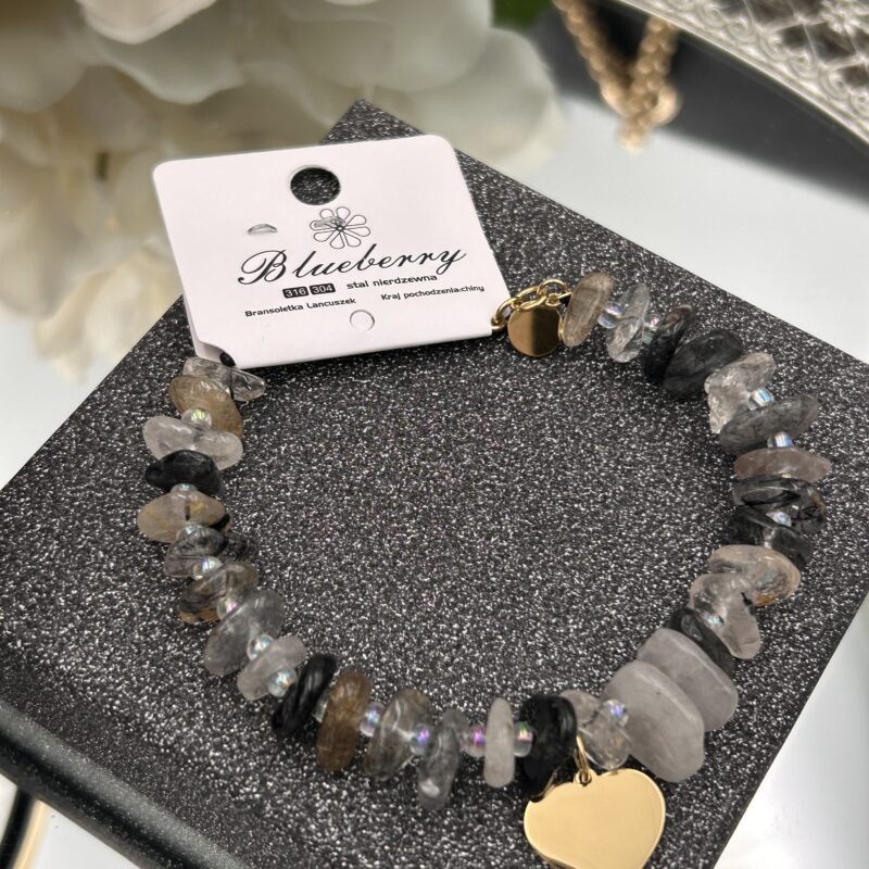 Bransoletka złote serce kamienie 316L