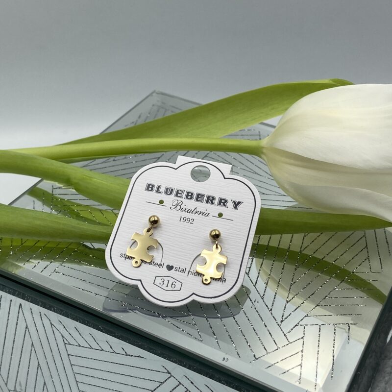 Kolczyki złote puzzle stal 316L prezent