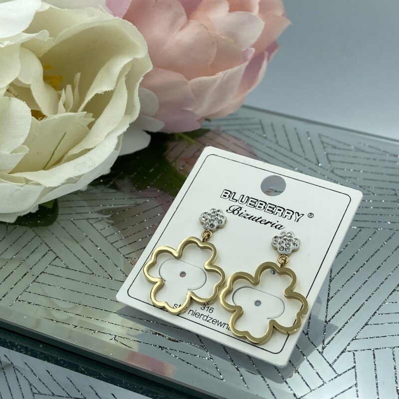 Kolczyki koniczynka cyrkonie stal 316L złote