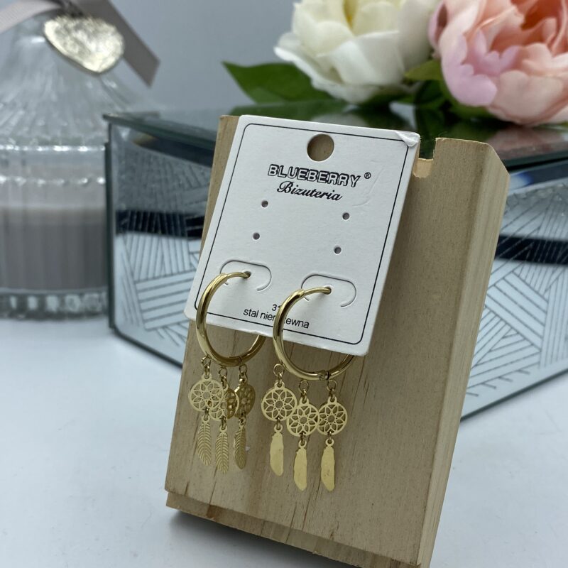 Kolczyki łapacz snów kółka 316L złote