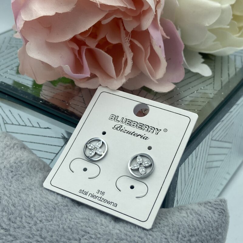 Kolczyki kółka kwiatek cyrkonia stal 316L