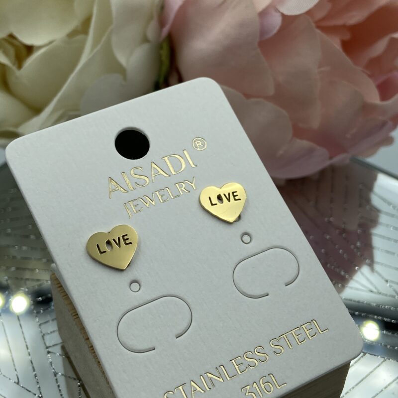 Kolczyki serce Love złote stal 316L prezent