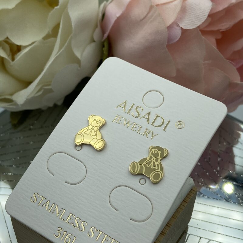 Kolczyki miś misiek złote stal 316L prezent